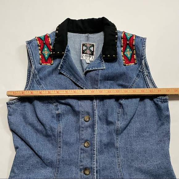 Hairston Roberson Ropa Vintage Denim Vest Cowboy Cowgirl Aztec Pattern Large - Picture 5 of 7